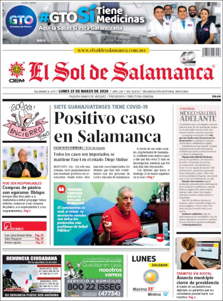 Portada de El Sol de Salamanca (México)