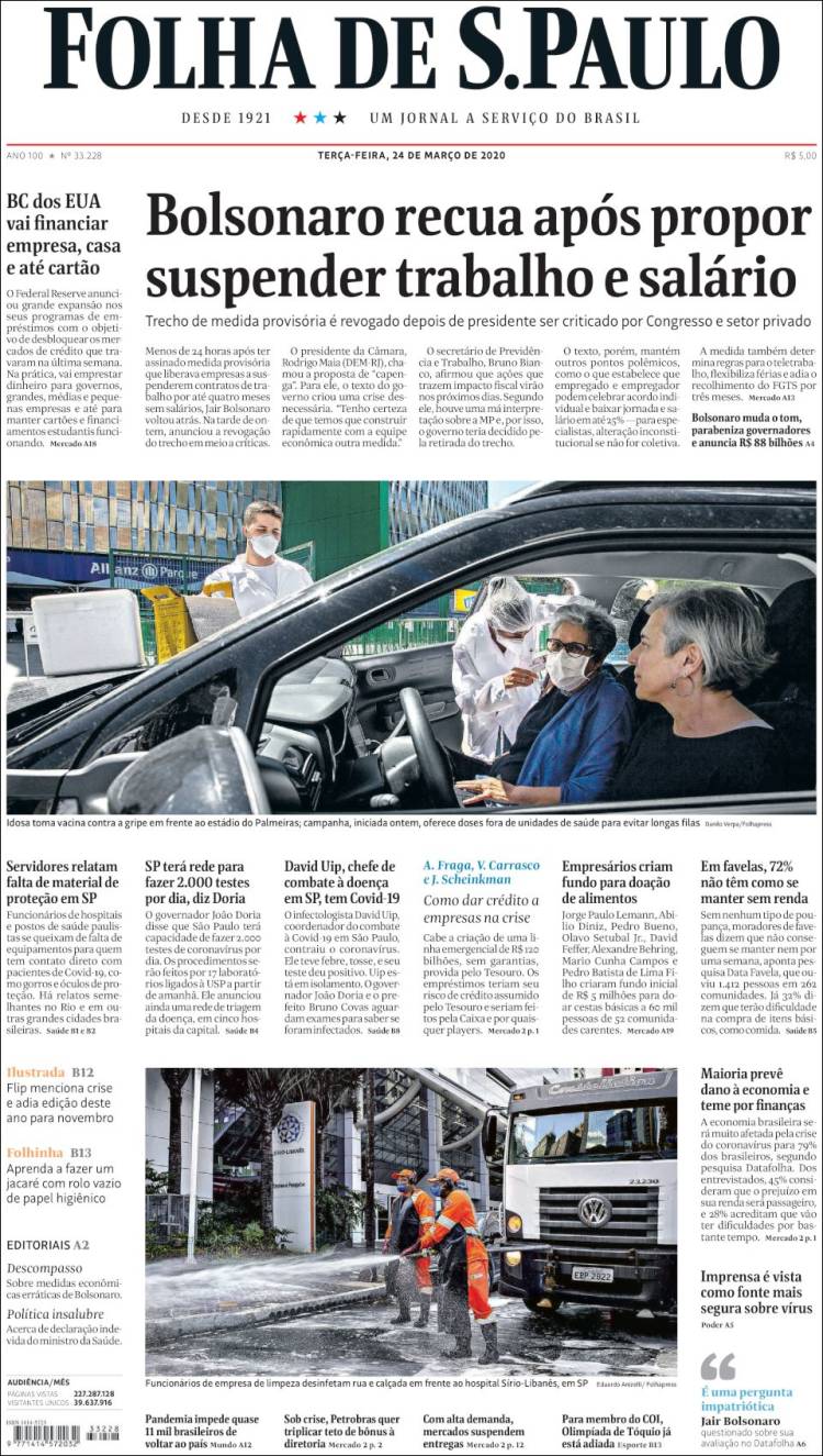 Portada de Folha de São Paulo (Brasil)