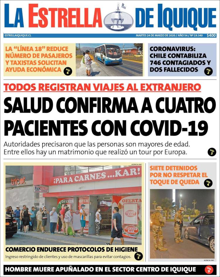 Portada de La Estrella de Iquique (Chile)