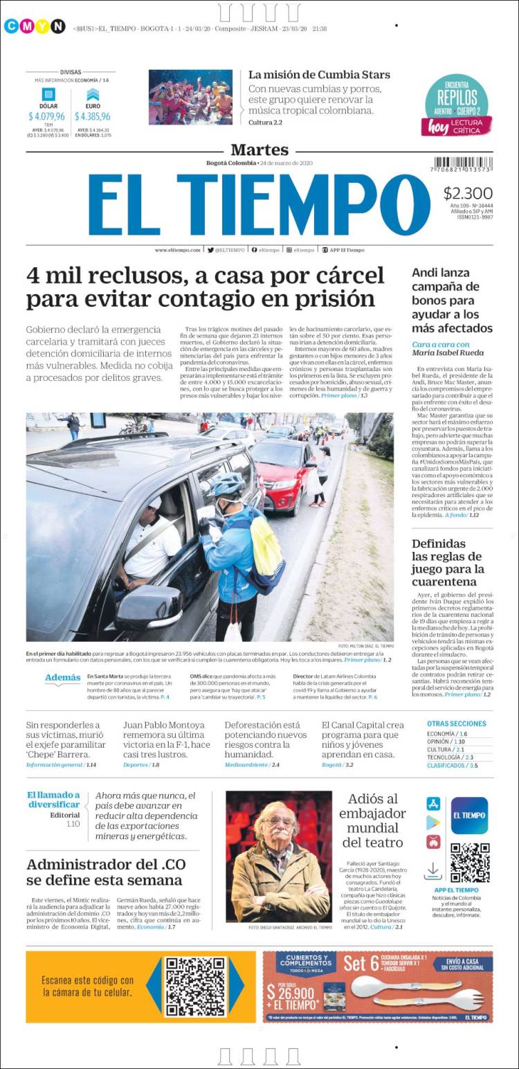 Portada de El Tiempo (Colombia)