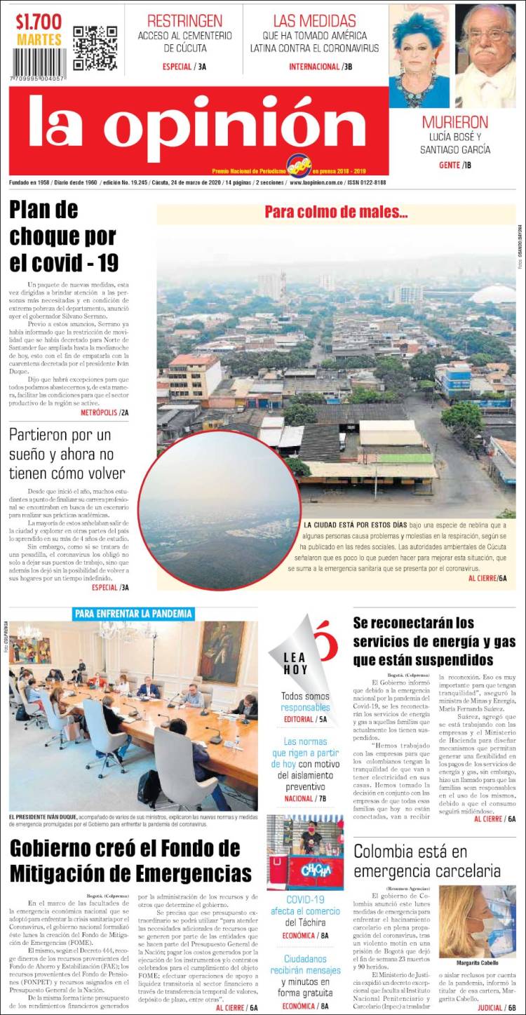 Portada de Diario La Opinion (Colombia)