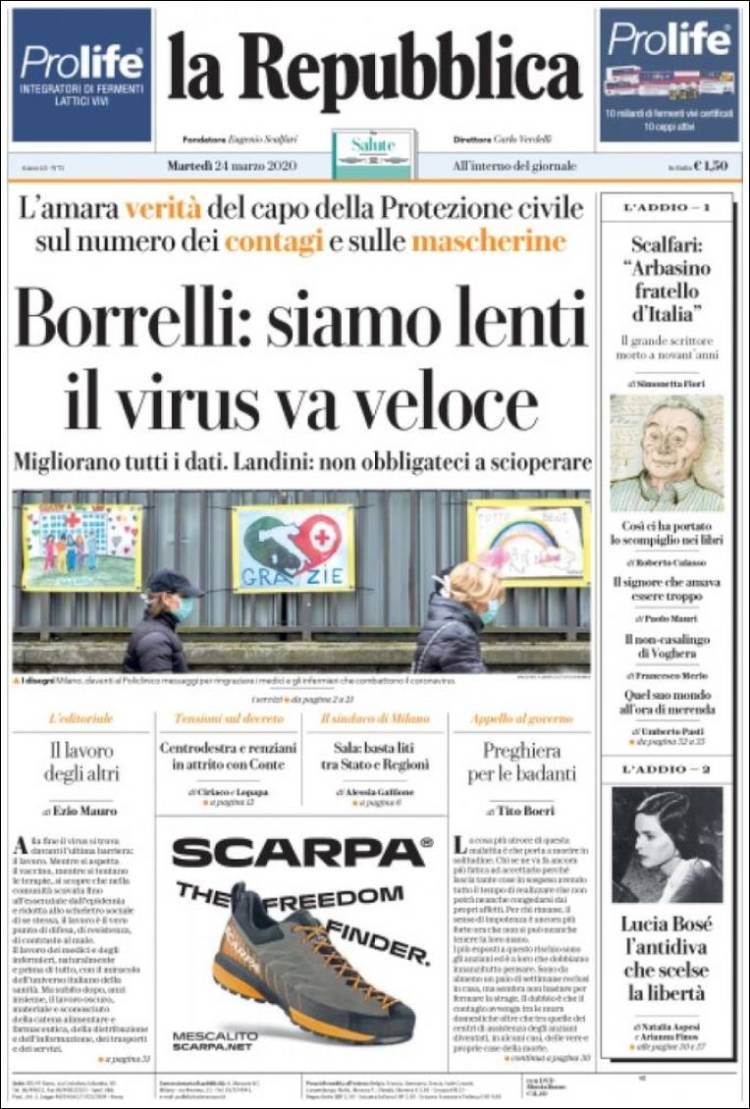 Portada de La Repubblica (Italia)