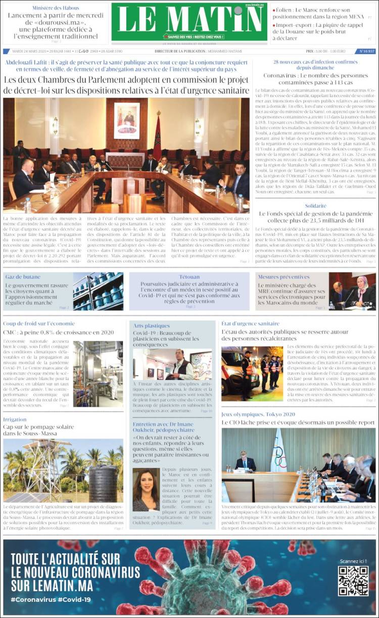 Portada de Le Matin (Marruecos)