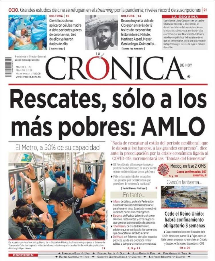 Portada de La Crónica de Hoy (México)