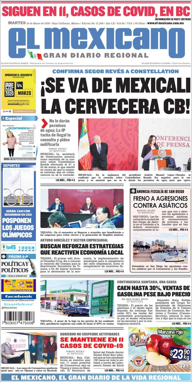 Portada de El Mexicano - El Gran Diario Regional (México)