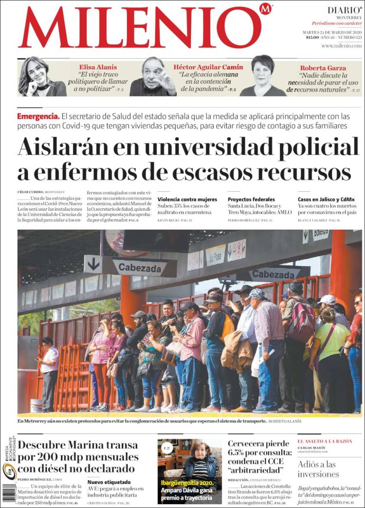 Portada de Milenio de Monterrey (México)