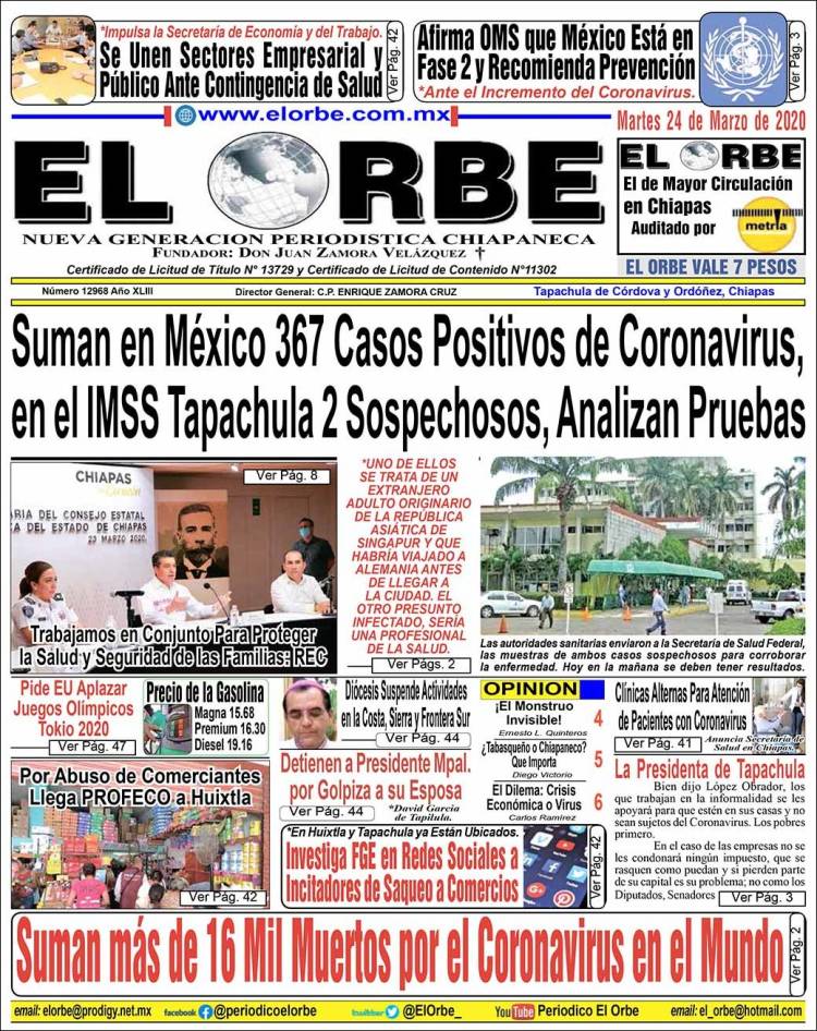 Portada de El Orbe (México)