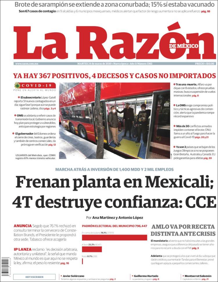 Portada de La Razón (México)