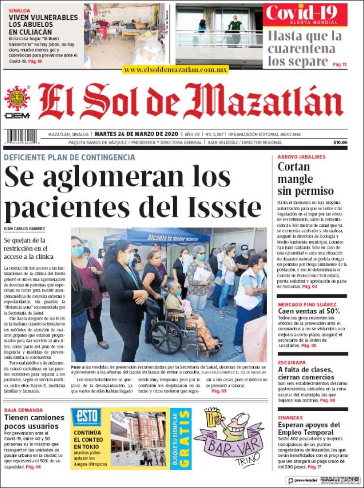 Portada de El Sol de Mazatlán (México)