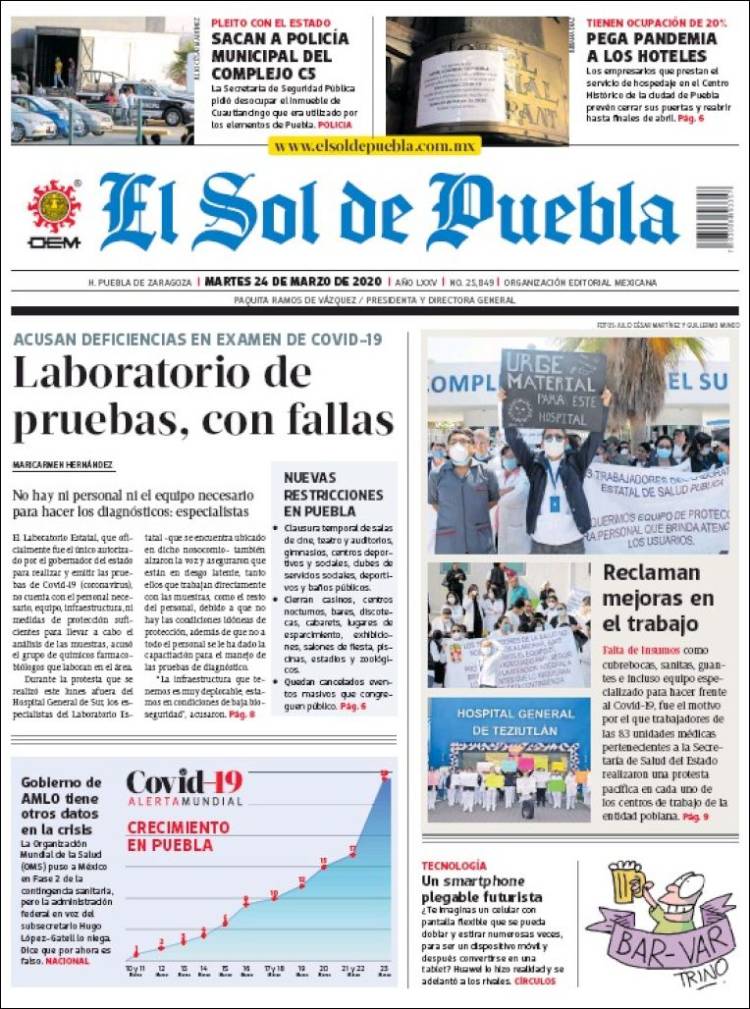 Portada de El Sol de Puebla (México)