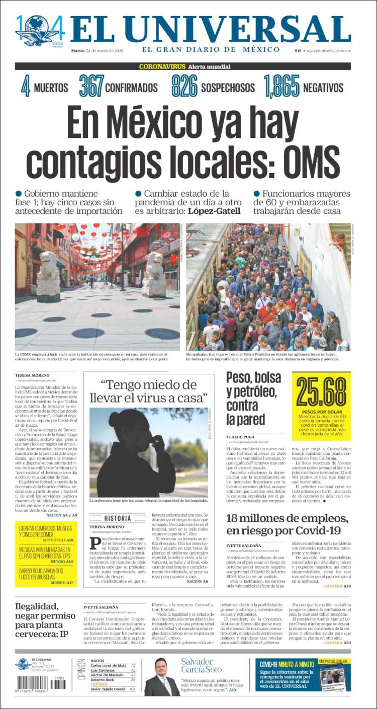 Portada de El Universal (México)