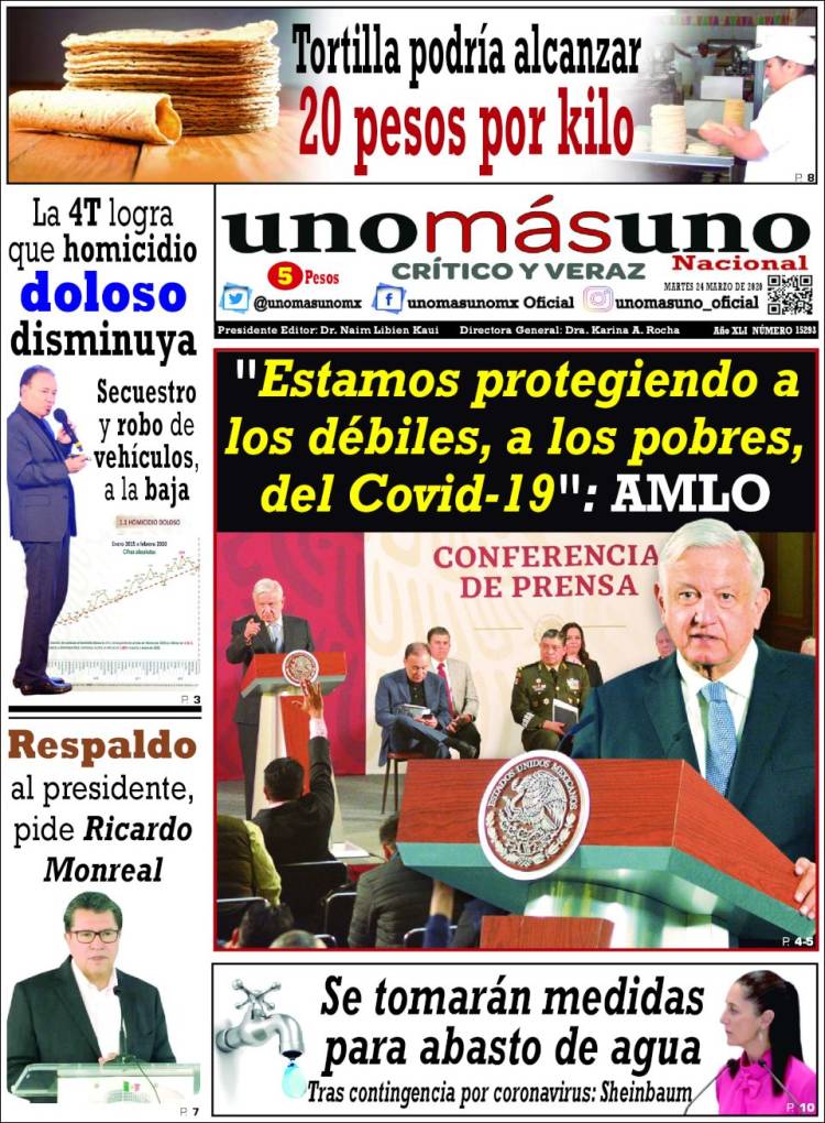 Portada de unomásuno (México)