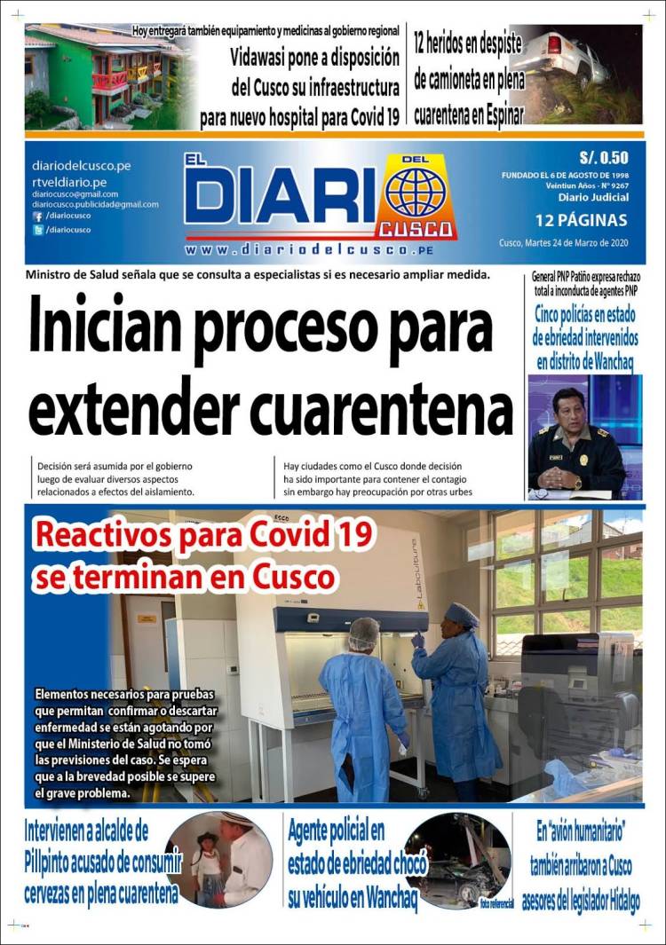 Portada de El Diario del Cusco (Perú)