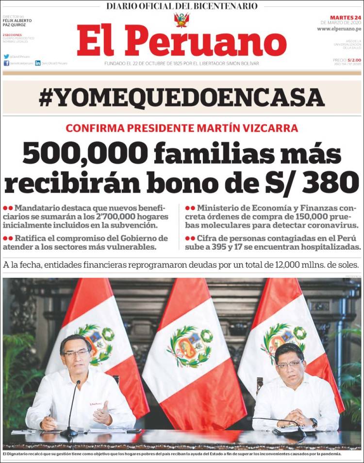 Portada de El Peruano (Perú)