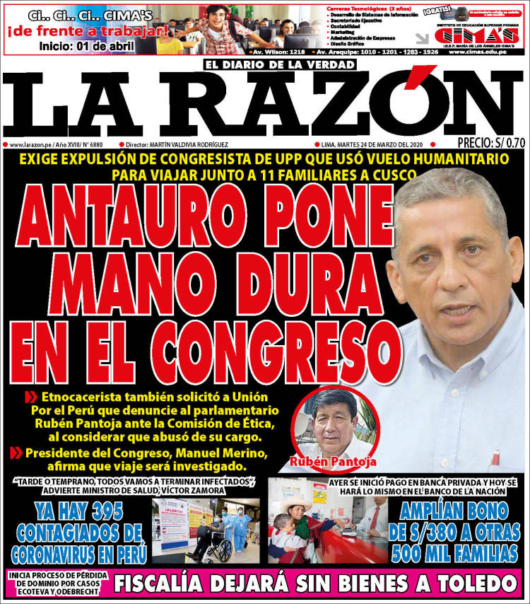 Portada de La Razón (Perú)