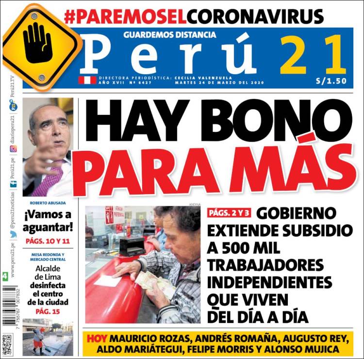 Portada de Perú 21 (Perú)