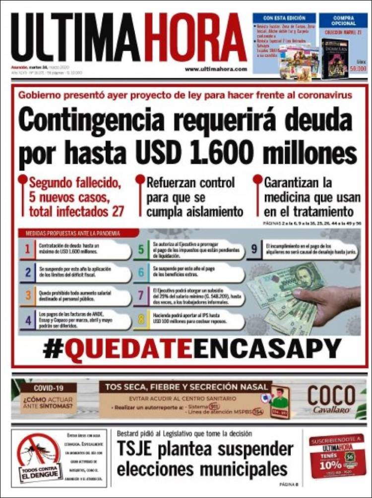 Portada de Última Hora (Paraguay)