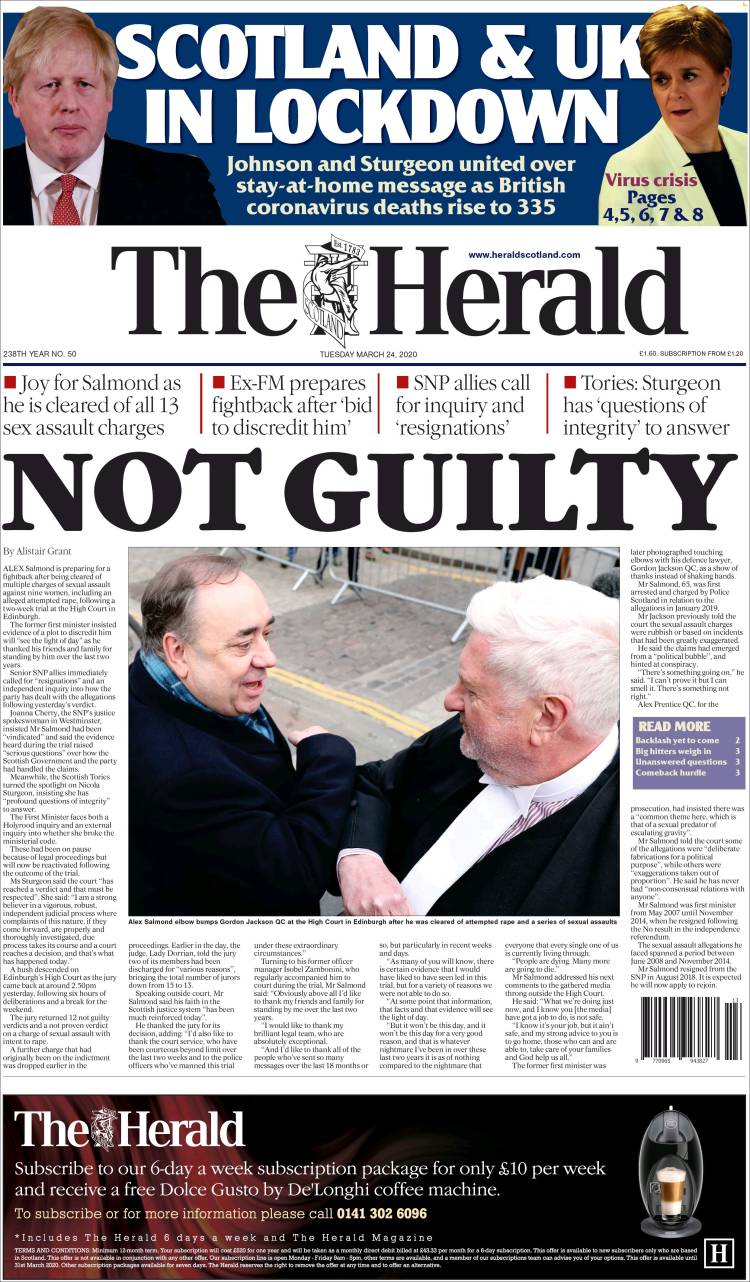 Portada de The Herald (Reino Unido)