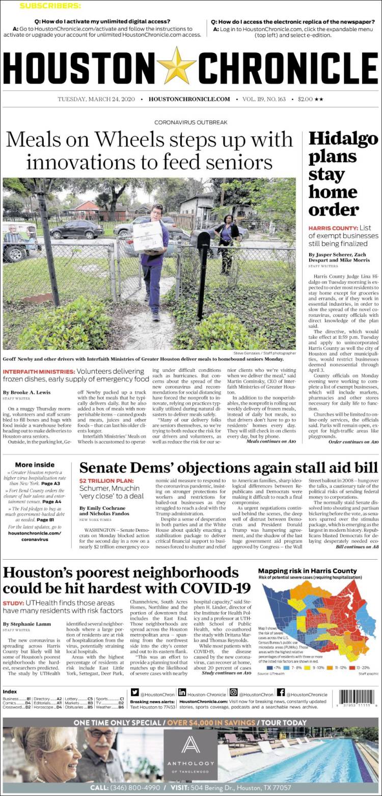 Portada de Houston Chronicle (USA)