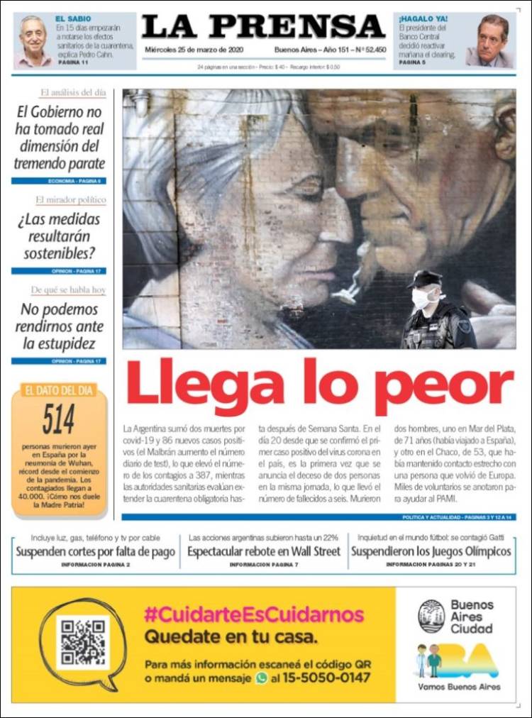 Portada de La Prensa (Argentina)