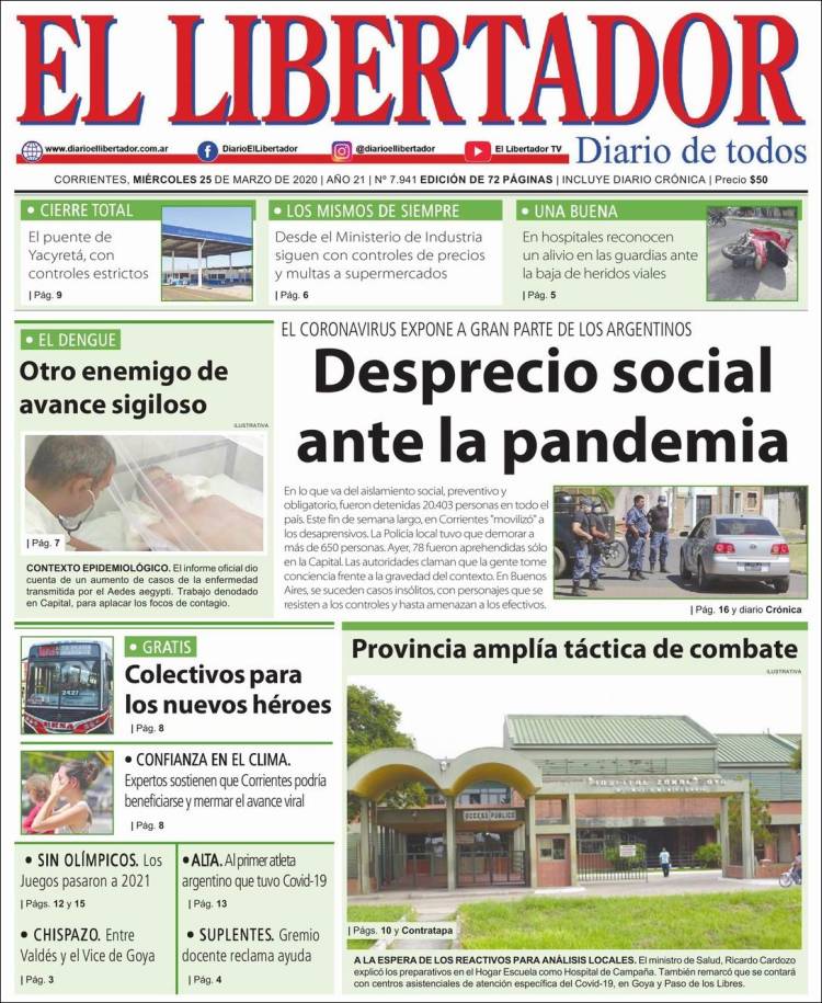 Portada de Diario El Libertador (Argentina)