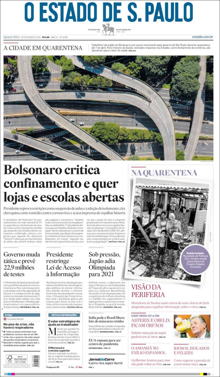 Portada de O Estado de São Paulo (Brasil)