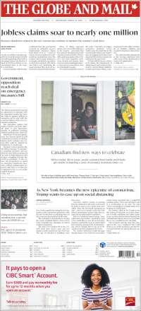 Portada de The Globe and Mail (Canadá)