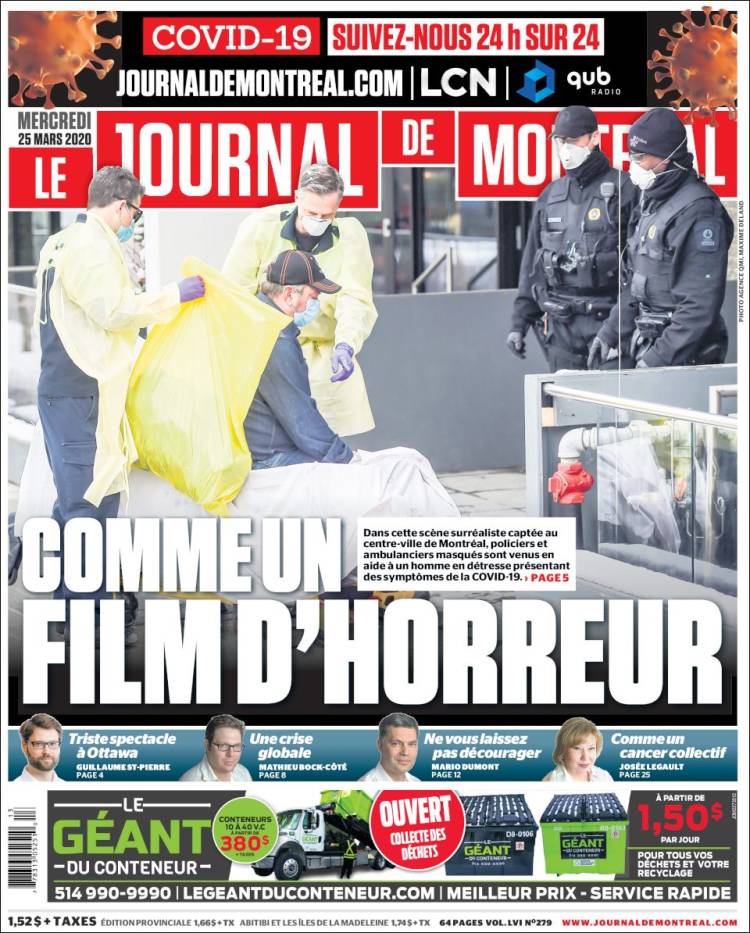 Portada de Le Journal de Montréal (Canadá)