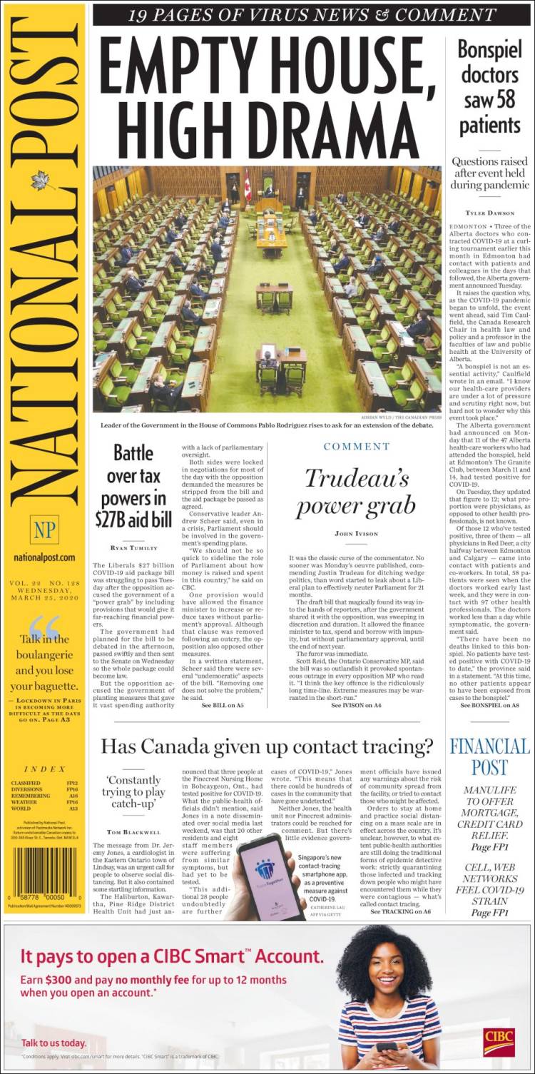 Portada de The National Post (Canadá)