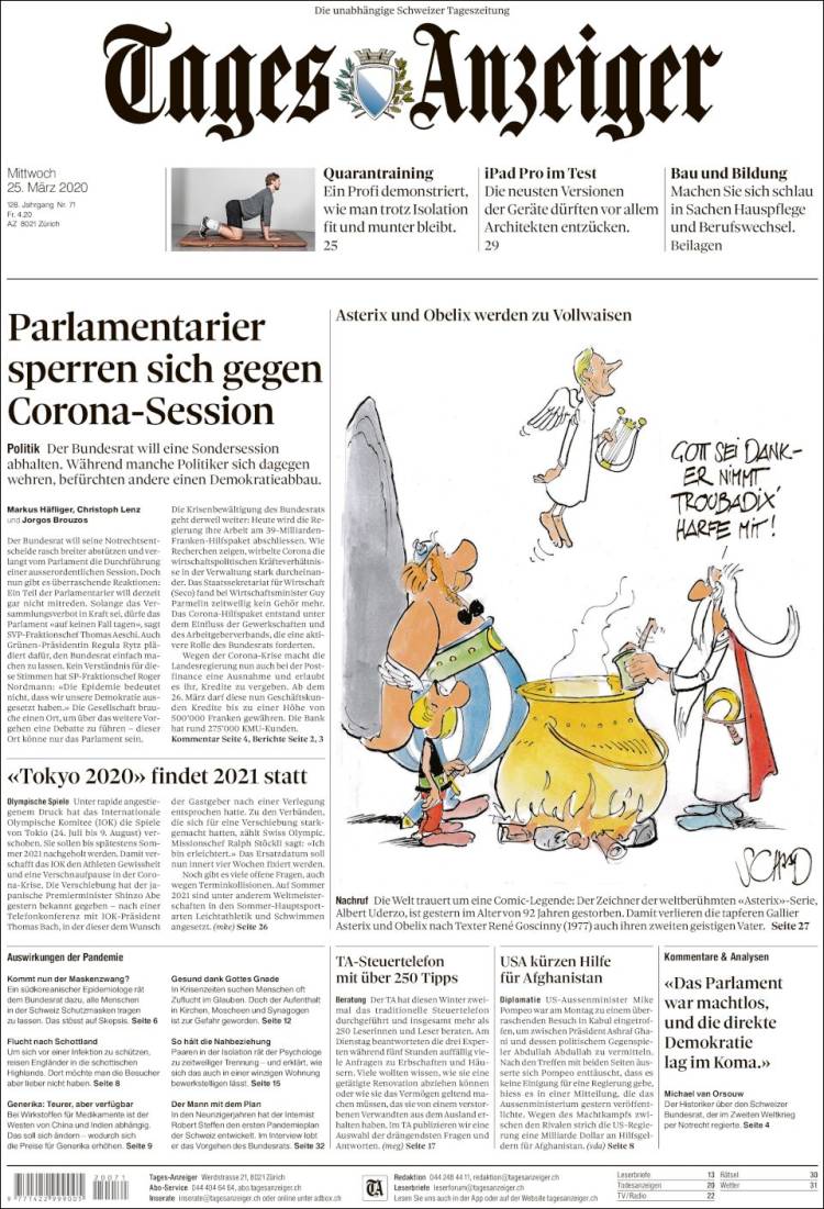 Portada de Tages-Anzeiger (Suiza)
