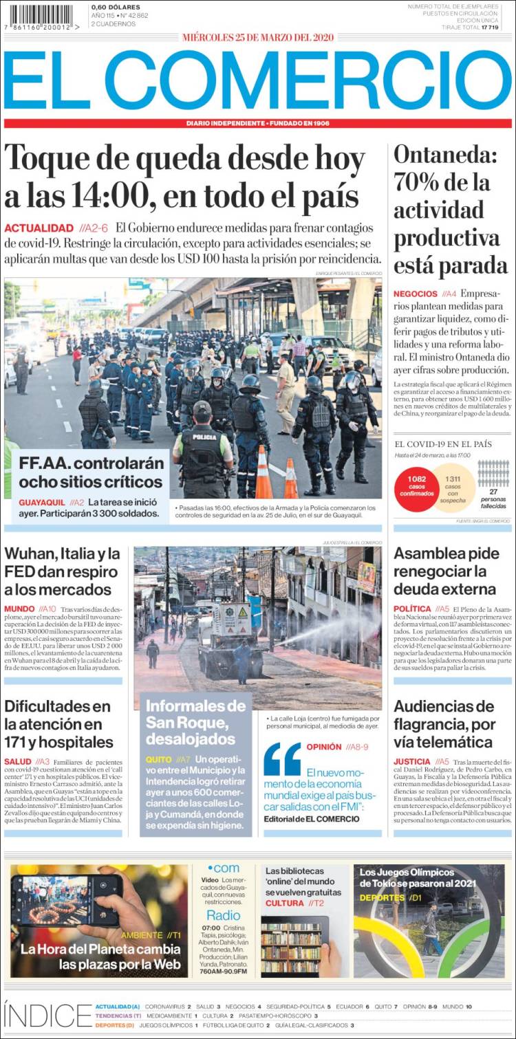 Portada de El Comercio (Ecuador)
