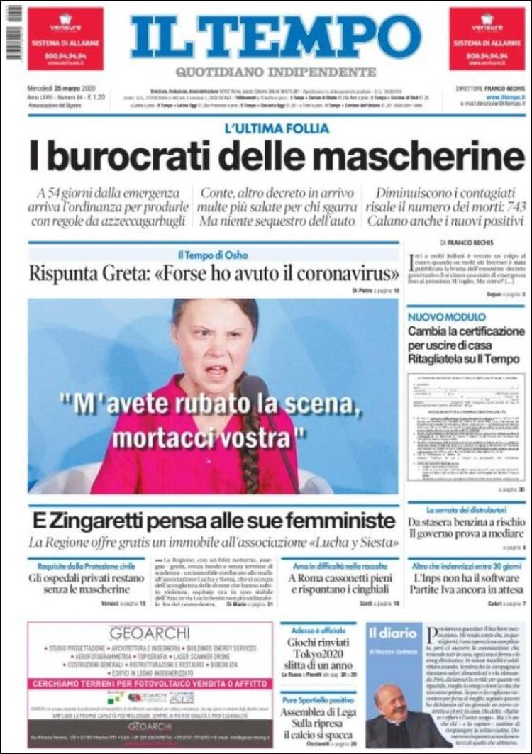 Portada de Il Tempo (Italia)