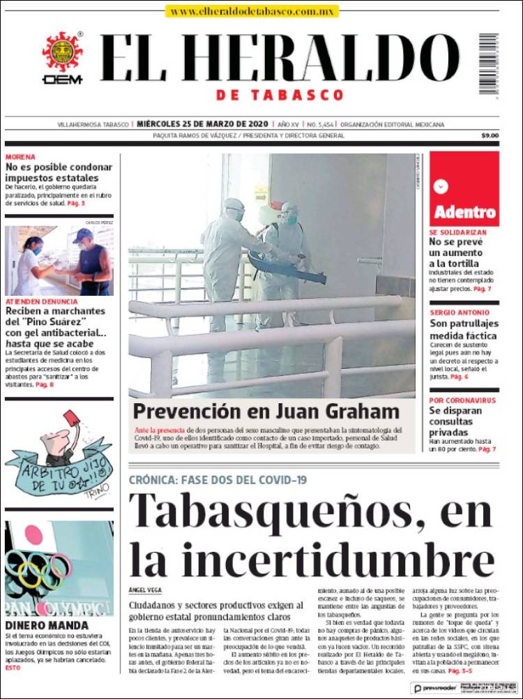 Portada de El Heraldo de Tabasco (M&eacute;xico)