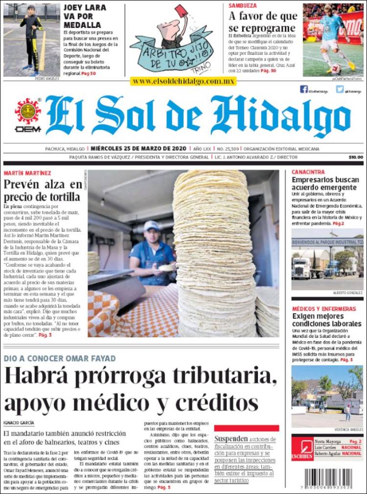 Portada de El Sol de Hidalgo (M&eacute;xico)