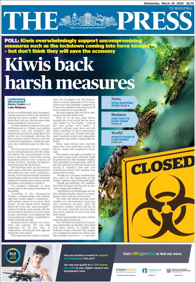 Portada de The Press (Nueva Zelanda)