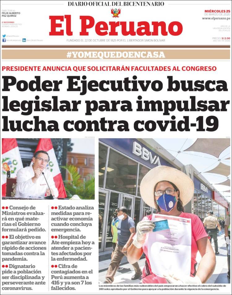 Portada de El Peruano (Per&uacute;)