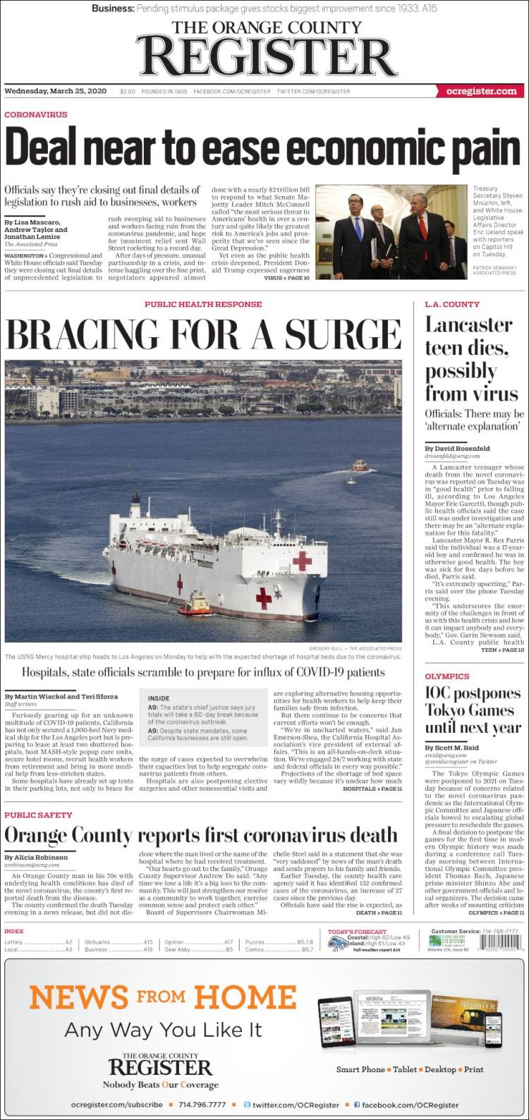 Portada de The Orange County Register (USA)