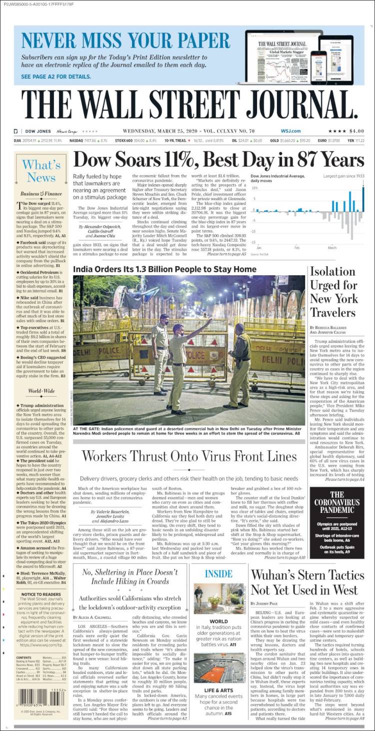 Portada de Wall Street Journal (USA)