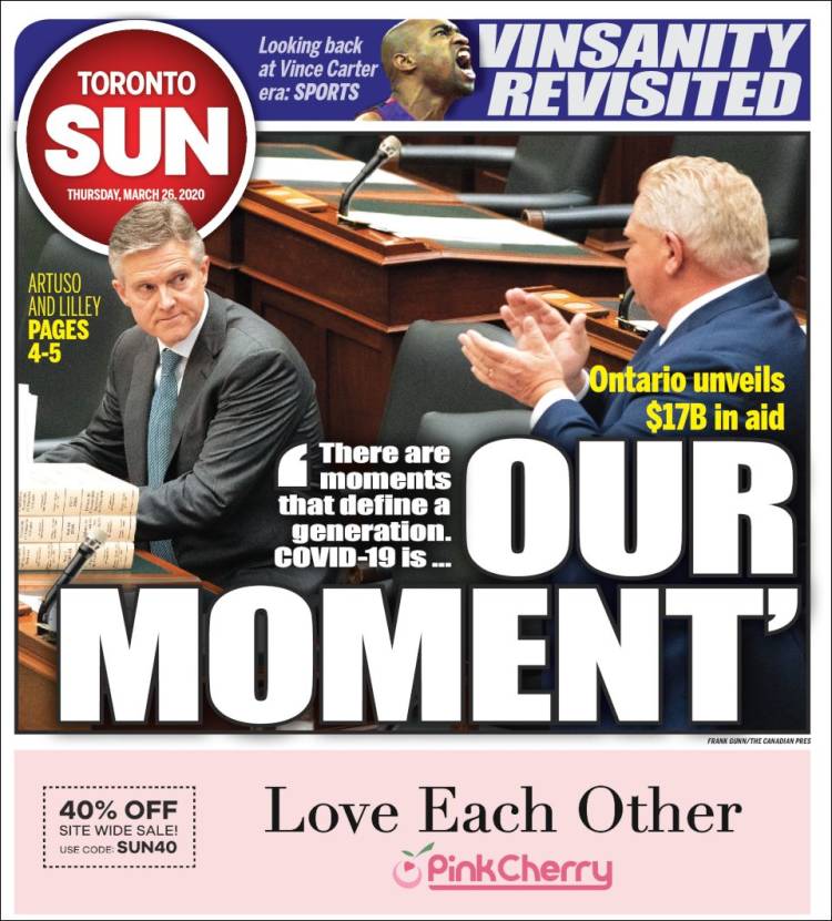 Portada de The Toronto Sun (Canadá)