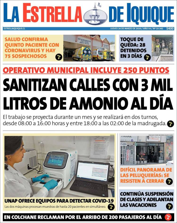 Portada de La Estrella de Iquique (Chile)