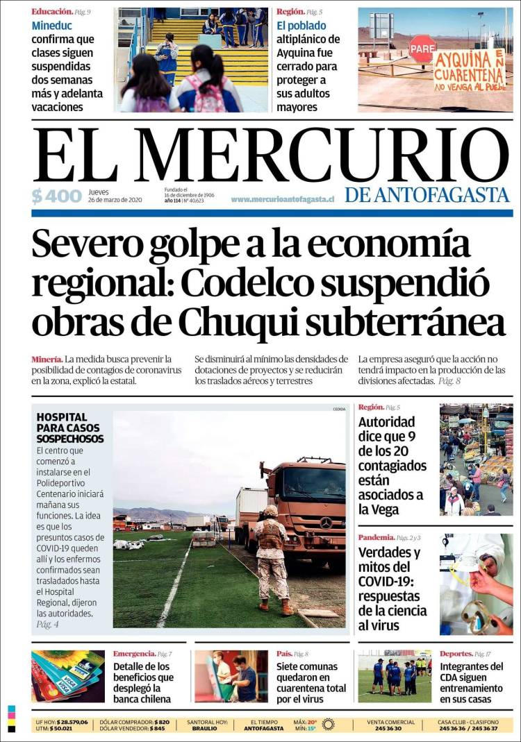 Portada de El Mercurio de Antofagasta (Chile)