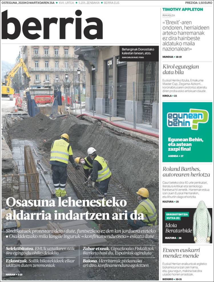 Portada de Berria (Espa&ntilde;a)