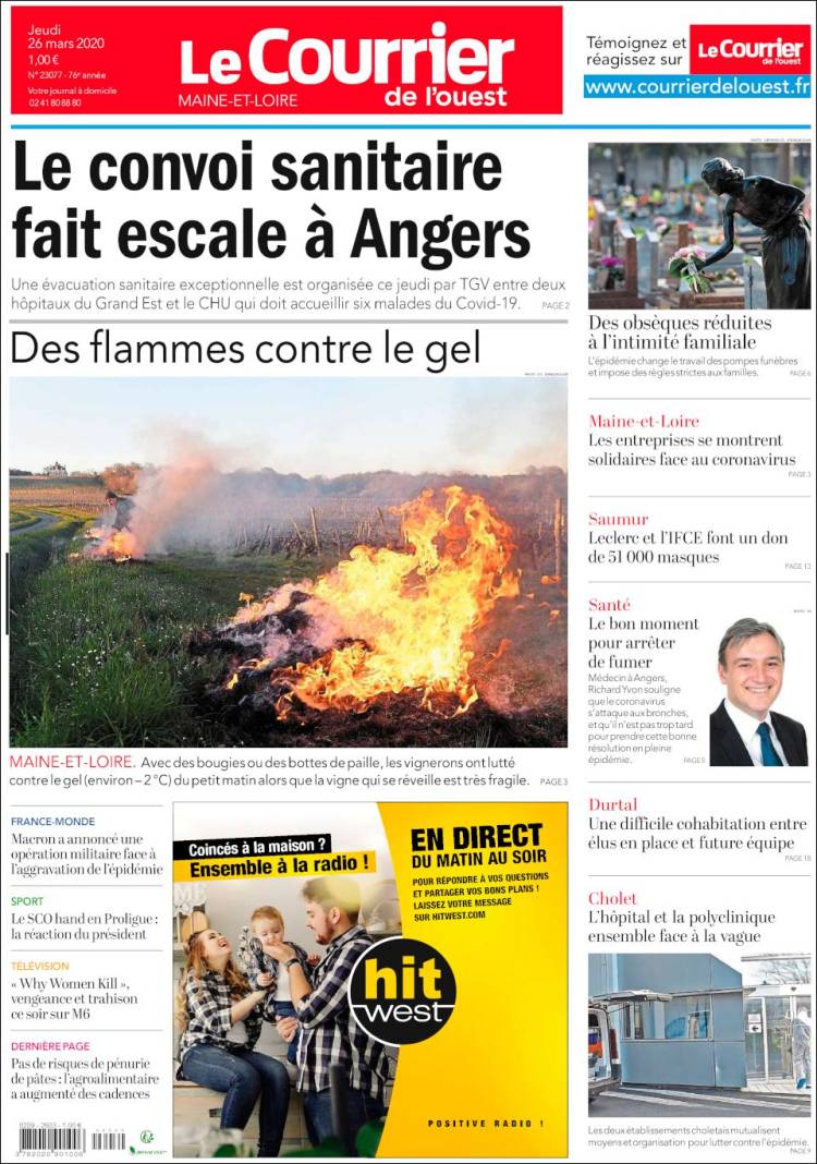 Portada de Le Courrier de l'Ouest (Francia)