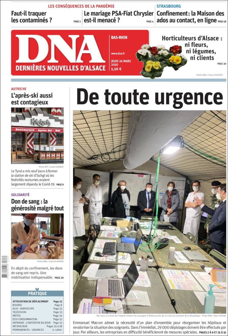 Portada de Les Dernières Nouvelles d'Alsace (Francia)