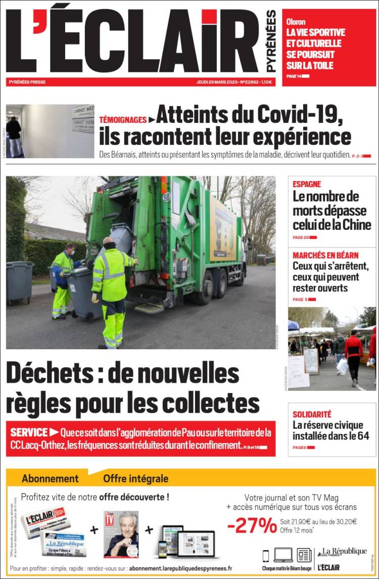 Portada de L'Eclair des Pyrénées (Francia)