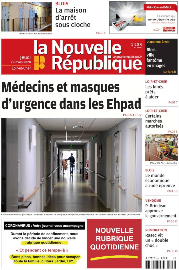 Portada de La Nouvelle Republique (Francia)