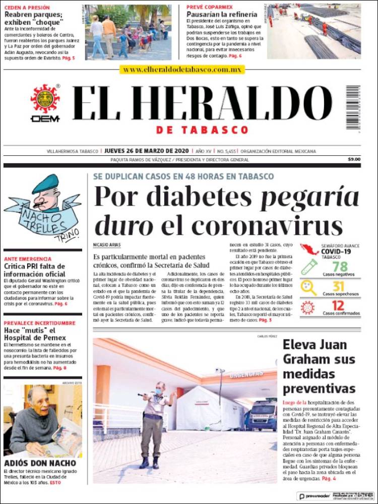 Portada de El Heraldo de Tabasco (M&eacute;xico)