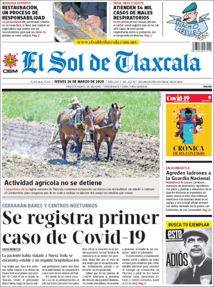 Portada de El Sol de Tlaxcala (M&eacute;xico)