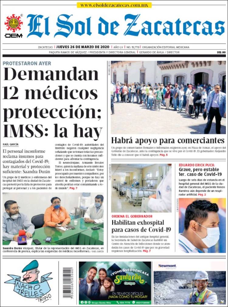 Portada de El Sol de Zacatecas (México)