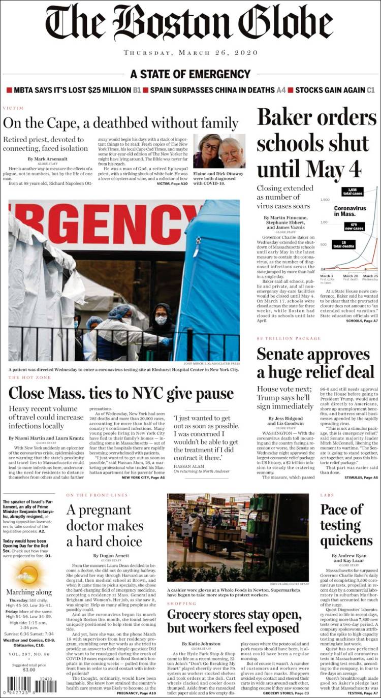 Portada de Boston Globe (USA)